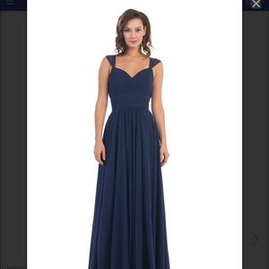 Formal Gown Sweetheart neckline sleeves navy blue